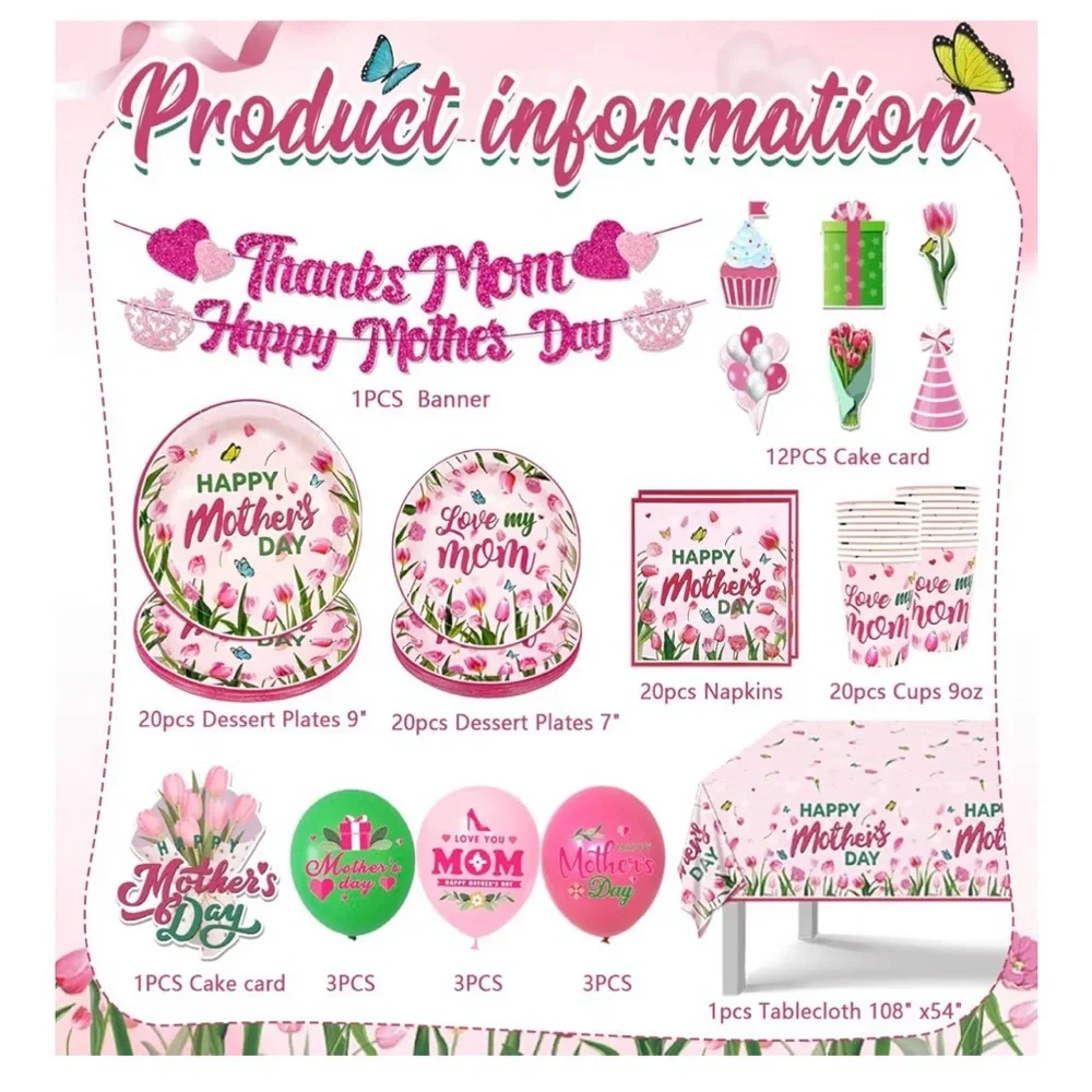 Happy Mother’s Tableware Sets Serve 20 ,Include Thanks Mom Happy Mothers Day